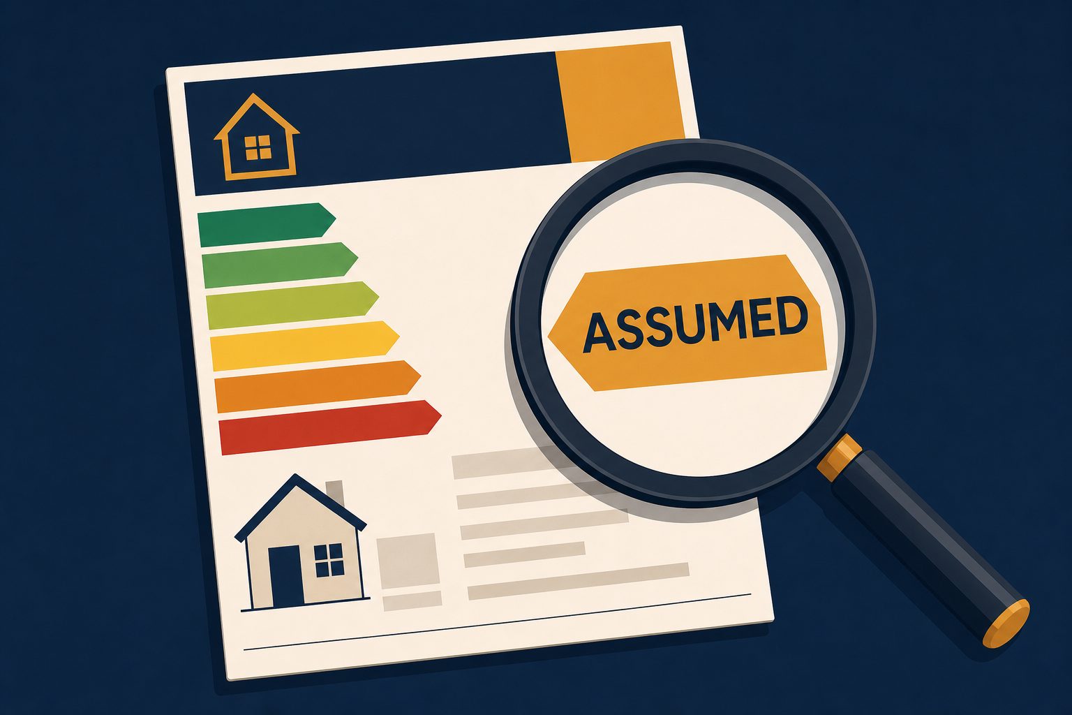 EPC certificate with a magnifying glass revealing the word assumed